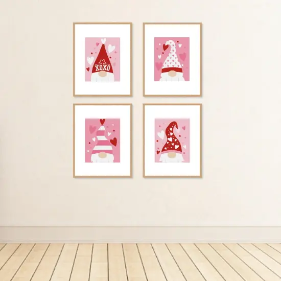 Big Dot of Happiness Valentine Gnomes - Unframed Valentine's Day Linen Paper Wall Art - Set of 4 - Artisms - 8 x 10 inches {4}