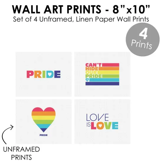 Big Dot of Happiness Love is Love - Pride - Unframed Rainbow Linen Paper Wall Art - Set of 4 - Artisms - 8 x 10 inches {6}
