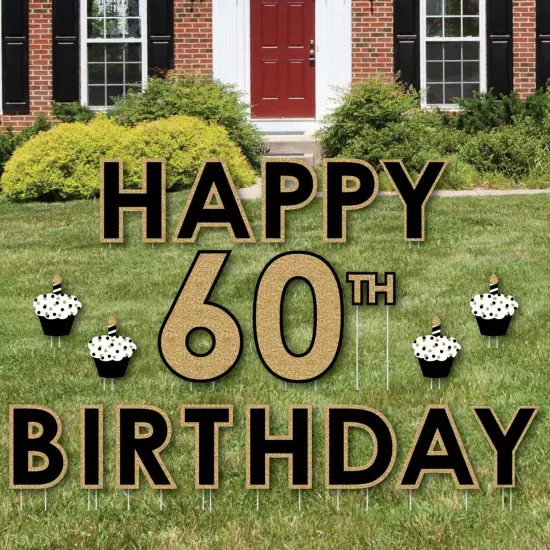 Big Dot of Happiness Adult 60th Birthday - Gold - Yard Sign Outdoor Lawn Decorations - Happy Birthday Yard Signs {1}