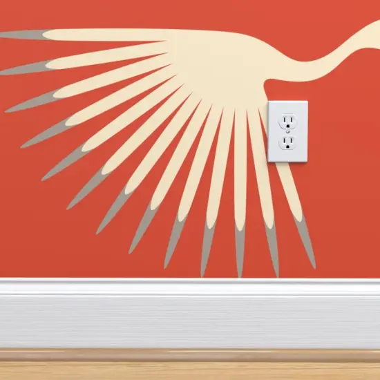 Pre-Pasted Wallpaper 2FT Wide 1920S Art Deco Swan Crane Bird Flock Migrate Fly Sunburst Fan Animal Air Formation Flight Orange Red Gray Cream Vermilion Long Neck Wings Custom Pre-pasted Wallpaper by Spoonflower {4}