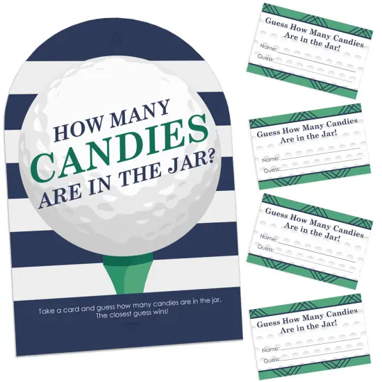 Big Dot of Happiness Par-Tee Time - Golf - How Many Candies Birthday or Retirement Party Game - 1 Stand and 40 Cards - Candy Guessing Game {1}