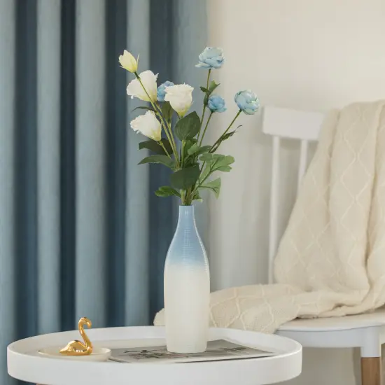 Modern Decorative Ceramic Table Vase Ripped Design Bottle Shape Flower Holder White {2}