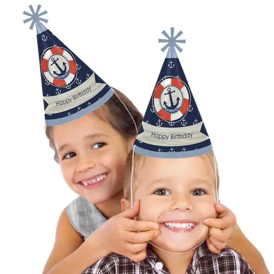 Big Dot of Happiness Ahoy - Nautical - Cone Happy Birthday Party Hats for Kids and Adults - Set of 8 (Standard Size) {3}