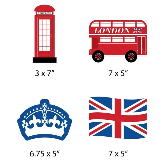 Big Dot of Happiness Cheerio, London - Union Jack Flag, Double-Decker Bus, Crown & Telephone Booth Decor Diy British UK Party Essentials - Set of 20 {7}
