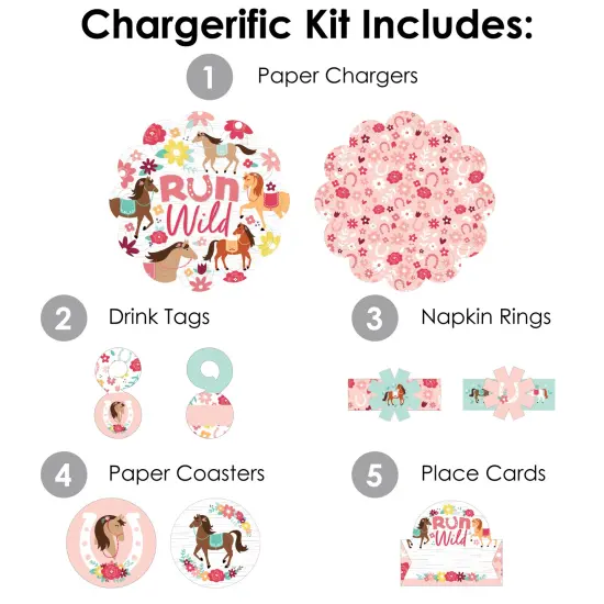 Big Dot of Happiness Run Wild Horses - Pony Birthday Party Paper Charger and Table Decorations - Chargerific Kit - Place Setting for 8 {4}