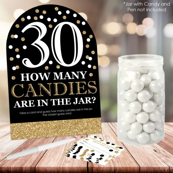Big Dot of Happiness Adult 30th Birthday - Gold - How Many Candies Birthday Party Game - 1 Stand and 40 Cards - Candy Guessing Game {3}