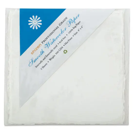 Shizen Professional Watercolor Paper - 8" x 8", Hot Press, Pkg of 5 Sheets {2}