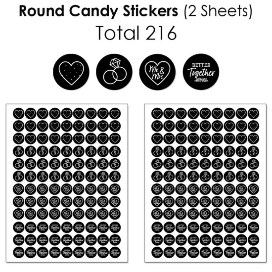 Big Dot of Happiness Mr. and Mrs. - Black and White Wedding or Bridal Shower Candy Favor Sticker Kit - 304 Pieces {6}