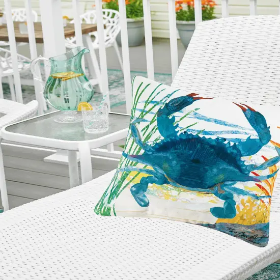 Blue Crab Coastal Indoor/Outdoor Decorative Throw Pillow, 18" x 18" {5}
