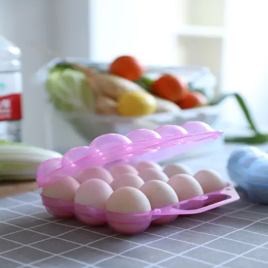 Clear Plastic Egg Carton, 12 Egg Holder Carrying Case with Handle Pink {2}