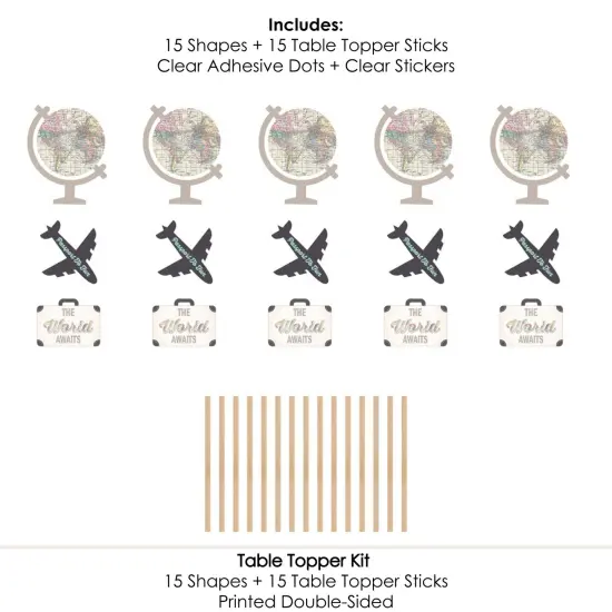Big Dot of Happiness World Awaits - Travel Themed Party Centerpiece Sticks - Table Toppers - Set of 15 {7}
