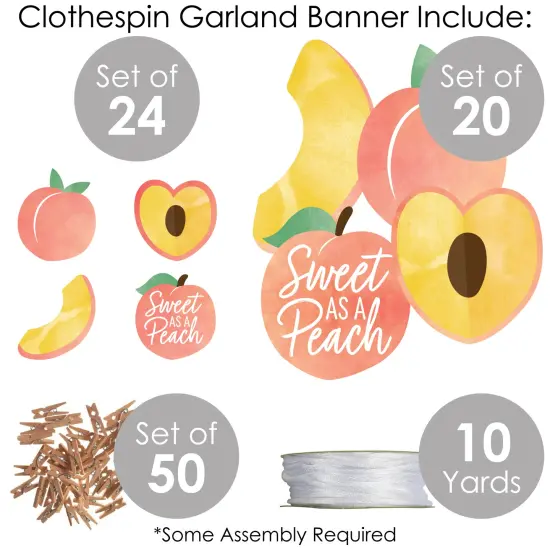Big Dot of Happiness Sweet as a Peach - Fruit Themed Baby Shower or Birthday Party DIY Decorations - Clothespin Garland Banner - 44 Pieces {6}