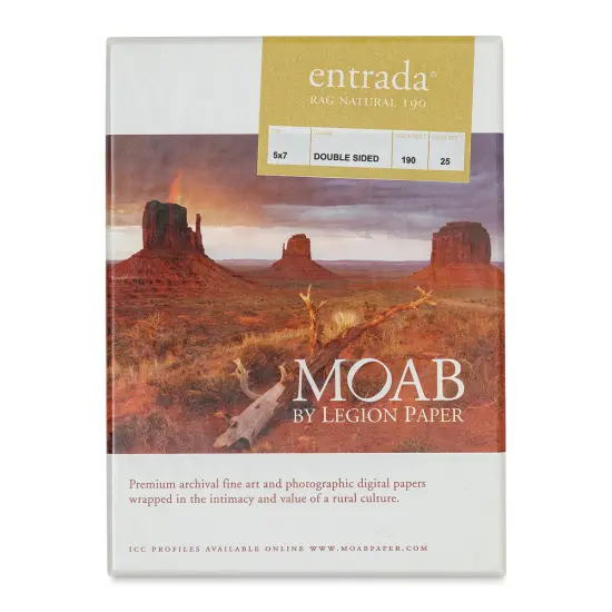 Legion Moab Entrada Digital Rag Paper - 5" x 7", Natural, 190 gsm, Pkg of 25 {1}