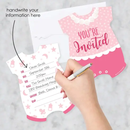 Big Dot of Happiness It's a Girl - Shaped Fill-in Invitations - Pink Baby Shower Invitation Cards with Envelopes - Set of 12 {3}
