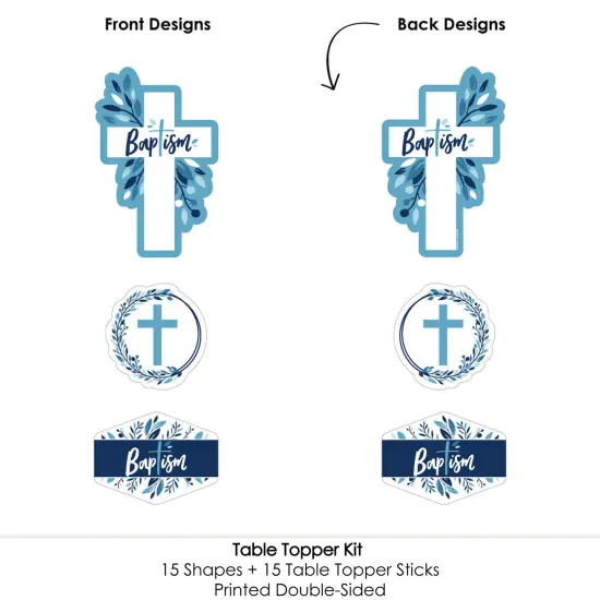 Big Dot of Happiness Baptism Blue Elegant Cross - Boy Religious Party Centerpiece Sticks - Table Toppers - Set of 15 {6}