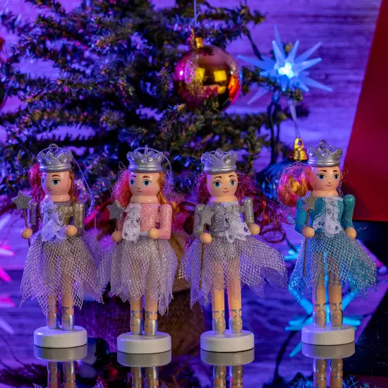 Ornativity Nutcracker Hanging Ornament Figures &ndash; Fairy Ballet Dancers Glittered Christmas Mini Wooden Nutcrackers Xmas Tree Ornament Set &ndash; 4 Pieces {4}
