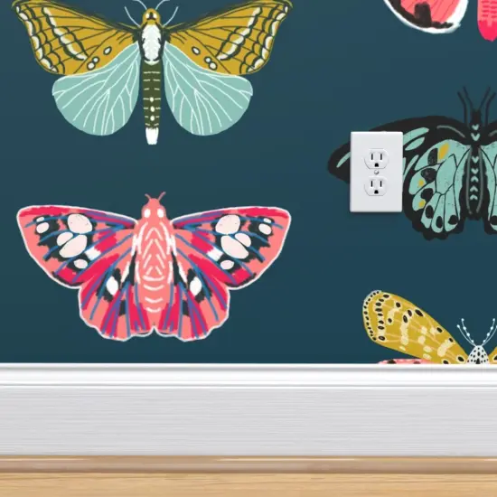 Peel & Stick Wallpaper 2FT Wide Butterflies Insect Nature Moth Botanical Bugs Girl Pink Custom Removable Wallpaper by Spoonflower {4}