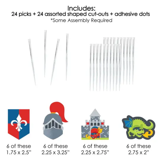 Big Dot of Happiness Calling All Knights and Dragons - Dessert Cupcake Toppers - Medieval Party or Birthday Party Clear Treat Picks - Set of 24 {7}
