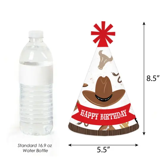 Big Dot of Happiness Western Hoedown - Cone Happy Birthday Party Hats for Kids and Adults - Set of 8 (Standard Size) {4}