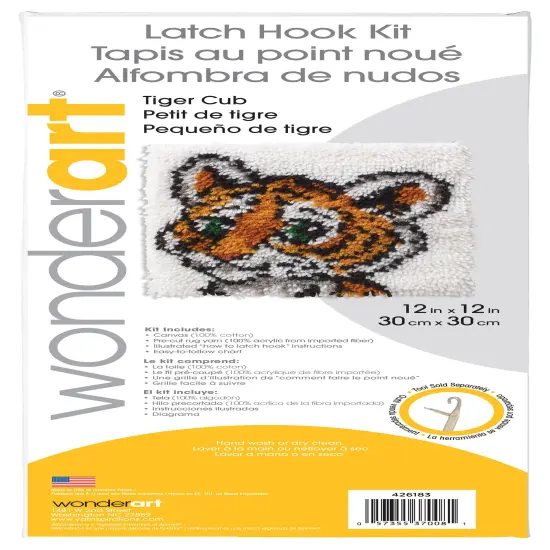 Wonderart Latch Hook Kit 12"X12"-Tiger Cub {3}
