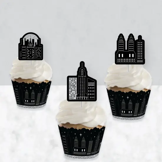 Big Dot of Happiness Nighttime City Skyline - Cupcake Decoration - New York Party Cupcake Wrappers and Treat Picks Kit - Set of 24 {4}