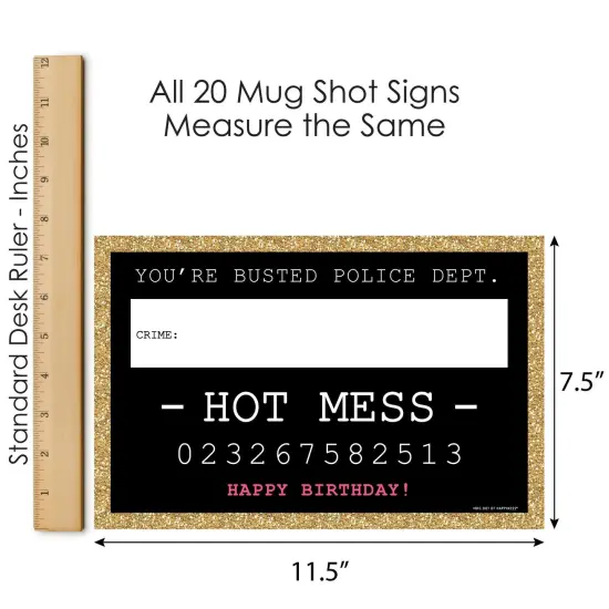 Big Dot of Happiness Chic Birthday Party Mug Shots - Black and Gold - Photo Booth Props Party Mugshot Signs - 20 Count {7}