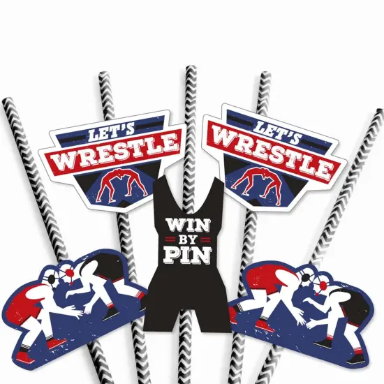 Big Dot of Happiness Own the Mat - Wrestling - Paper Straw Decor - Birthday Party or Wrestler Party Striped Decorative Straws - Set of 24 {7}