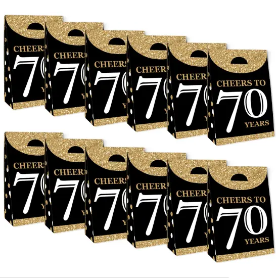 Big Dot of Happiness Adult 70th Birthday - Gold - Birthday Gift Favor Bags - Party Goodie Boxes - Set of 12 {6}
