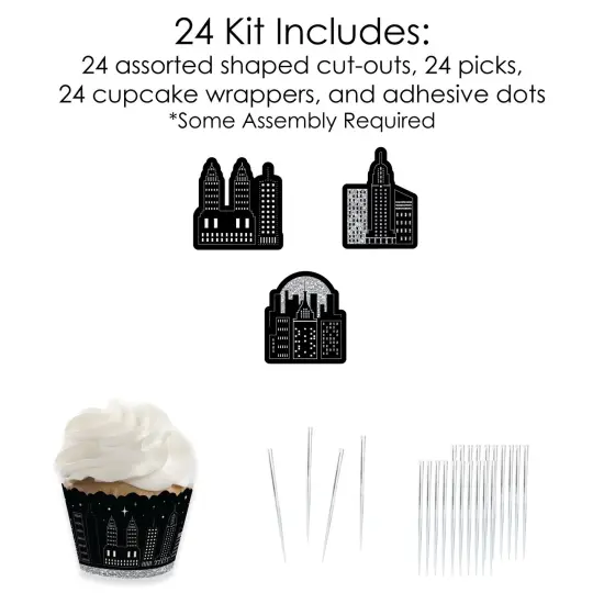 Big Dot of Happiness Nighttime City Skyline - Cupcake Decoration - New York Party Cupcake Wrappers and Treat Picks Kit - Set of 24 {6}