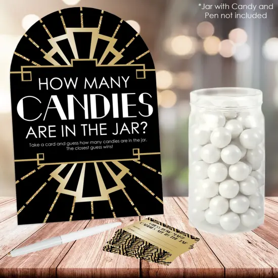 Big Dot of Happiness Roaring 20&rsquo;s - How Many Candies 1920s Art Deco Jazz Party Game - 1 Stand and 40 Cards - Candy Guessing Game {3}