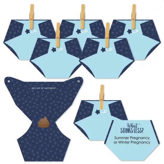 Big Dot of Happiness Baby Boy - Blue Baby Shower Conversation Starter - 2-in-1 Dirty Diaper Game - Set of 24 {1}