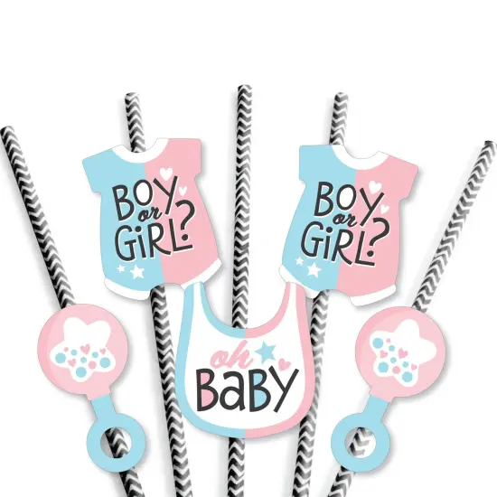 Big Dot of Happiness Baby Gender Reveal - Paper Straw Decor - Team Boy or Girl Party Striped Decorative Straws - Set of 24 {7}