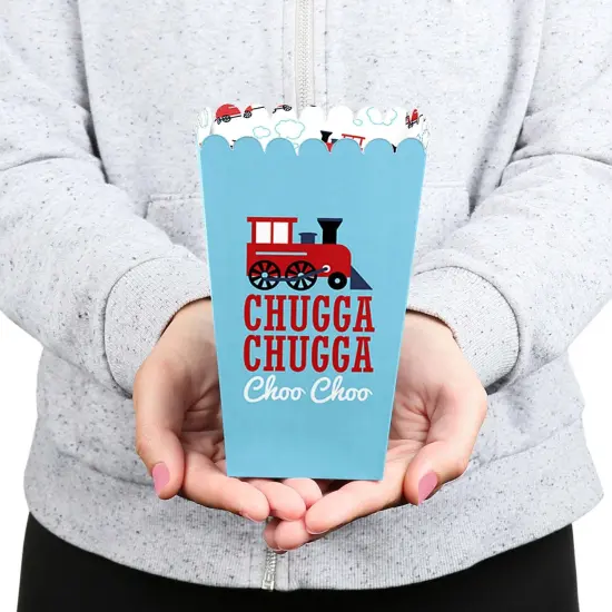 Big Dot of Happiness Railroad Party Crossing - Steam Train Birthday Party or Baby Shower Favor Popcorn Treat Boxes - Set of 12 {6}