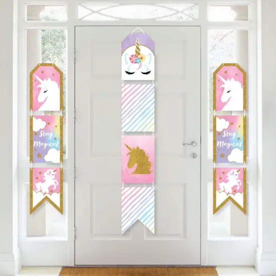 Big Dot of Happiness Rainbow Unicorn - Hanging Vertical Paper Door Banners - Magical Baby Shower or Birthday Party Wall Decor Kit - Indoor Door Decor {1}