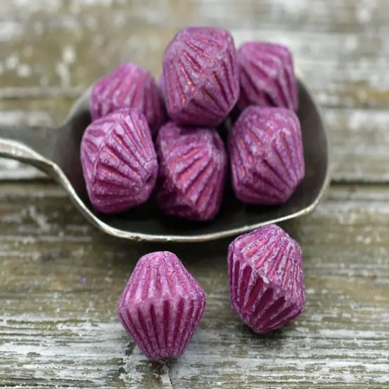 *15* 11mm Pink Washed Etched African Bicone Beads {4}