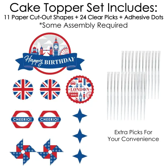 Big Dot of Happiness Cheerio, London - British UK Birthday Party Cake Decorating Kit - Happy Birthday Cake Topper Set - 11 Pieces {4}