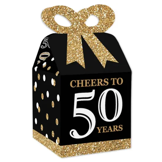 Big Dot of Happiness Adult 50th Birthday - Gold - Square Favor Gift Boxes - Birthday Party Bow Boxes - Set of 12 {1}