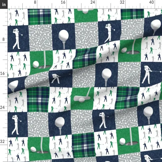 Various Fabrics by the Yard or Fat Quarter Golf Patchwork Golfing Green Navy Gray Plaid Custom Printed Fabric by Spoonflower {1}