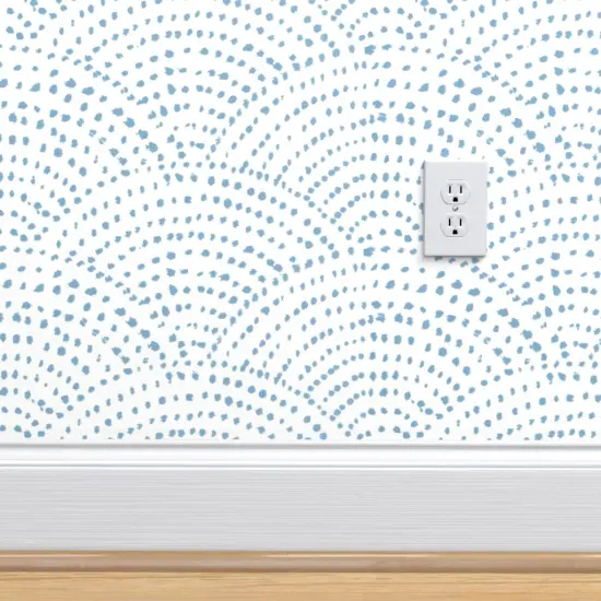 Pre-Pasted Wallpaper 2FT Wide Blue Dotted Scales Scallop Grey Geometric Japanese Style Abstract Custom Pre-pasted Wallpaper by Spoonflower {4}