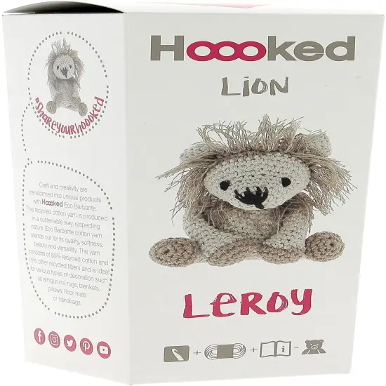 Hoooked Amigurumi DIY Kit W/Eco Barbante Yarn-Lion Leroy - Beige & Taupe {2}