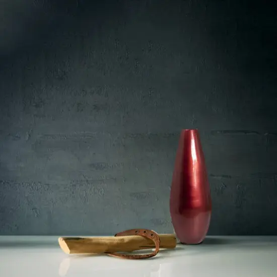 31.5" Spun Bamboo Tall Floor Vase - Sleek Metallic Finish, Elegant Home Decoration, Modern Accent Piece, Living Room Decor, Handcrafted Bamboo Art, Contemporary Interior Design, Unique Tall Vase Red {5}