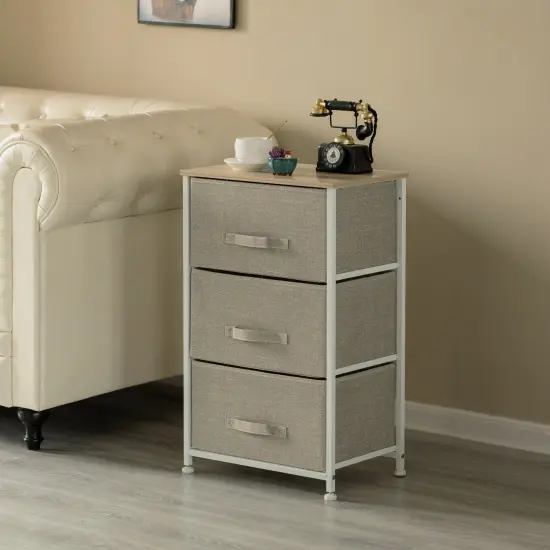 Sand Beige Bins and White Frame Storage Night Chest and Storage Chest Beige 7 Drawer {3}