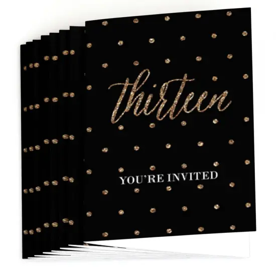 Big Dot of Happiness Chic 13th Birthday - Black and Gold - Fill-In Birthday Party Invitations (8 count) {3}