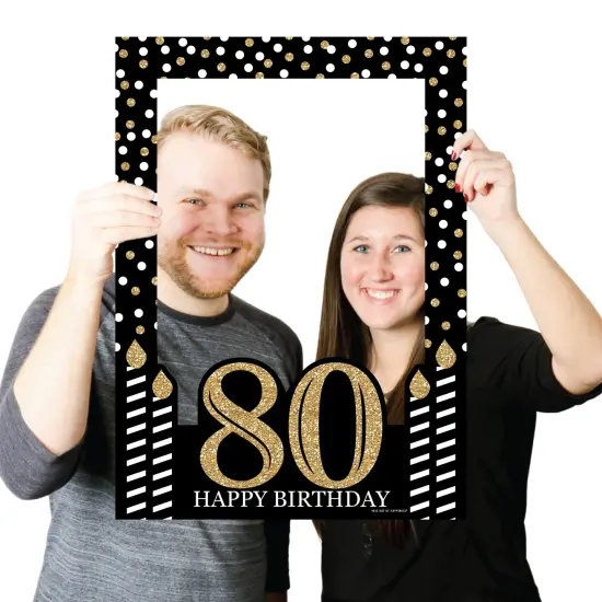 Big Dot of Happiness Adult 80th Birthday - Gold - Birthday Party Selfie Photo Booth Picture Frame & Props - Printed on Sturdy Material {4}