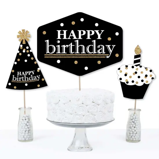 Big Dot of Happiness Adult Happy Birthday - Gold - Birthday Party Centerpiece Sticks - Table Toppers - Set of 15 {4}