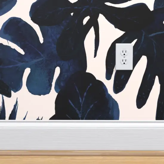 Peel & Stick Wallpaper 2FT Wide Leaves Tropical Baby Jungle Blush Midnight Palm Monstera Custom Removable Wallpaper by Spoonflower {4}