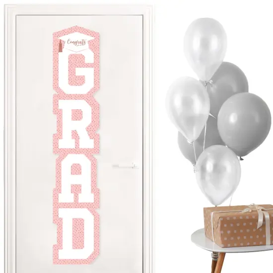 Big Dot of Happiness Rose Gold Graduation Banner - Vertical Shaped Banner Decorations {1}