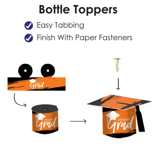 Big Dot of Happiness Orange Grad - Best is Yet to Come - DIY Grad Cap Orange Graduation Party Bottle Topper Decorations - Set of 20 {6}