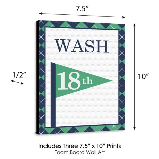 Big Dot of Happiness Par-Tee Time - Golf - Kids Bathroom Rules Wall Art - 7.5 x 10 inches - Set of 3 Signs - Wash, Brush, Flush {6}