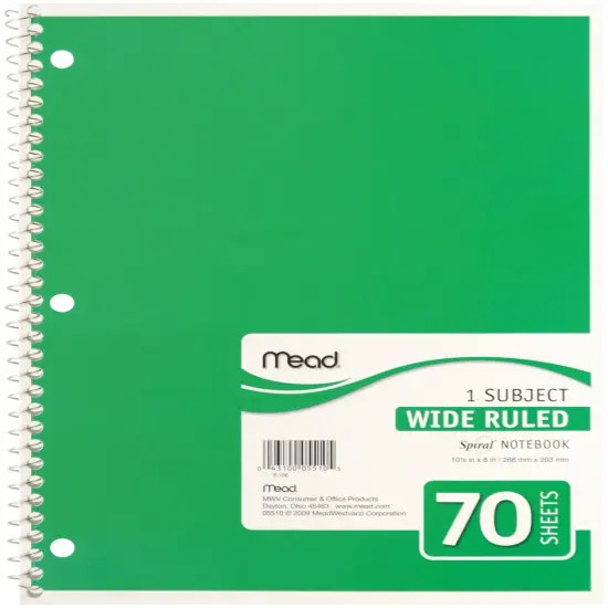Mead 1 Subject Wide Ruled Spiral-Bound Notebook 10.5"X8"-70 Sheets {1}